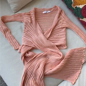 Ribbed Wrap Crop Top in Peach - Women
